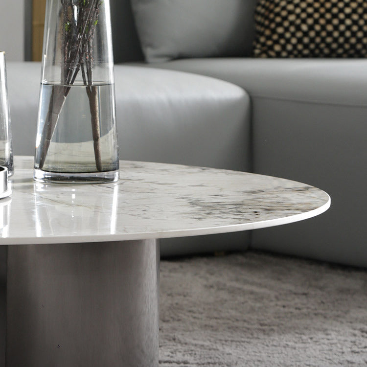 Glam Round Slate Cocktail Table Stainless Steel 3 Legs Coffee Table