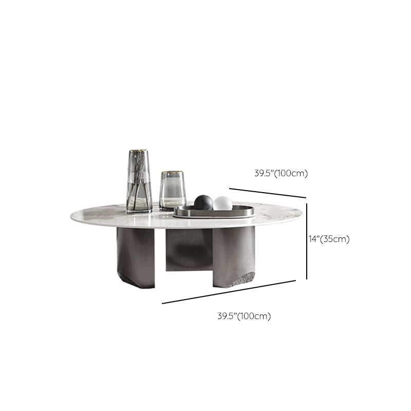 Glam Round Slate Cocktail Table Stainless Steel 3 Legs Coffee Table
