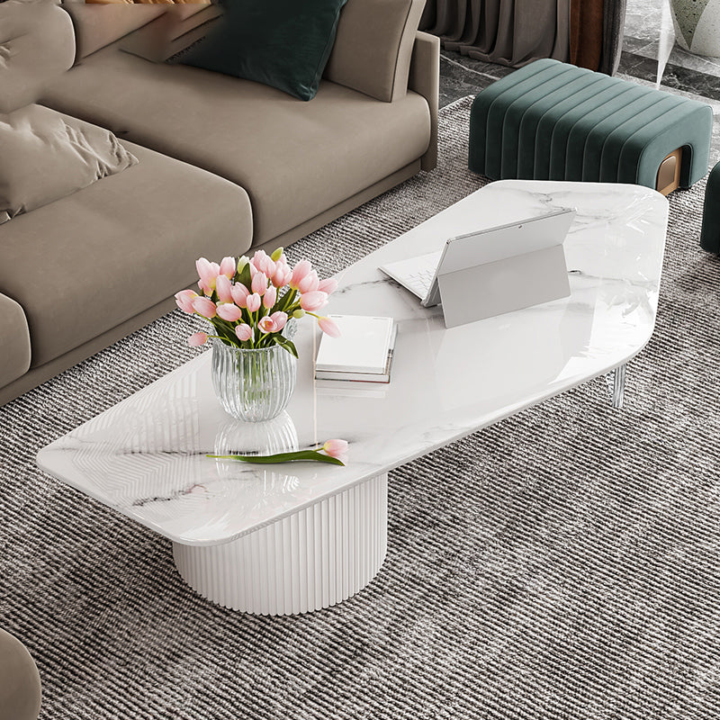 Modern Free Form Slate Cocktail Table 2 Drawers Coffee Table in White