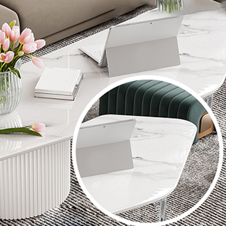 Modern Free Form Slate Cocktail Table 2 Drawers Coffee Table in White