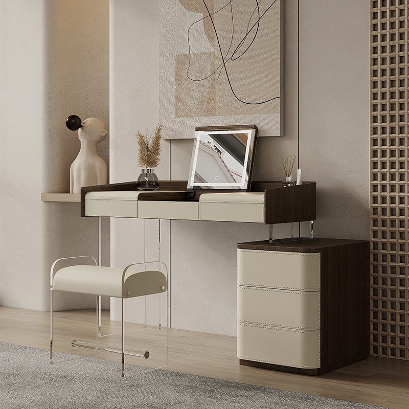 Flip-Top Make-up Vanity Wood Vanity Dressing Table with 5 Storage Drawers