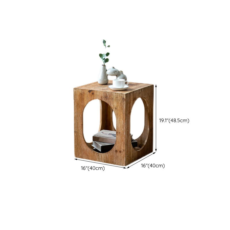 Rustic Wooden Storage End Table Square Drum Side Table in Natural