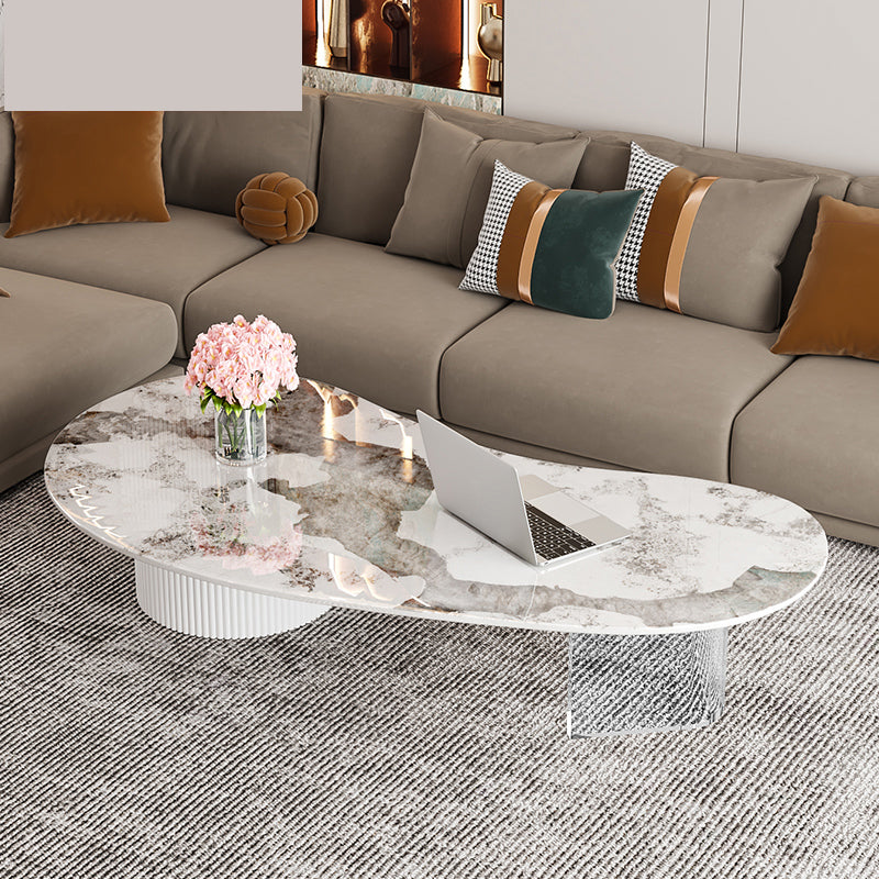 Free Form Slate Cocktail Table Abstract Base Coffee Table with 2 Drawers