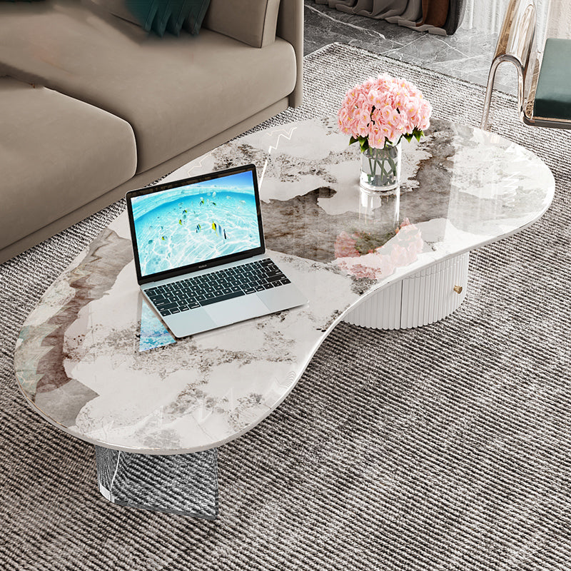 Free Form Slate Cocktail Table Abstract Base Coffee Table with 2 Drawers