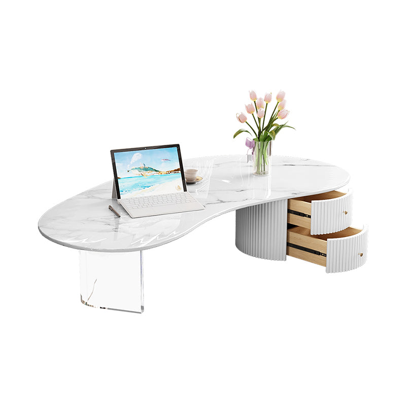 Free Form Slate Cocktail Table Abstract Base Coffee Table with 2 Drawers