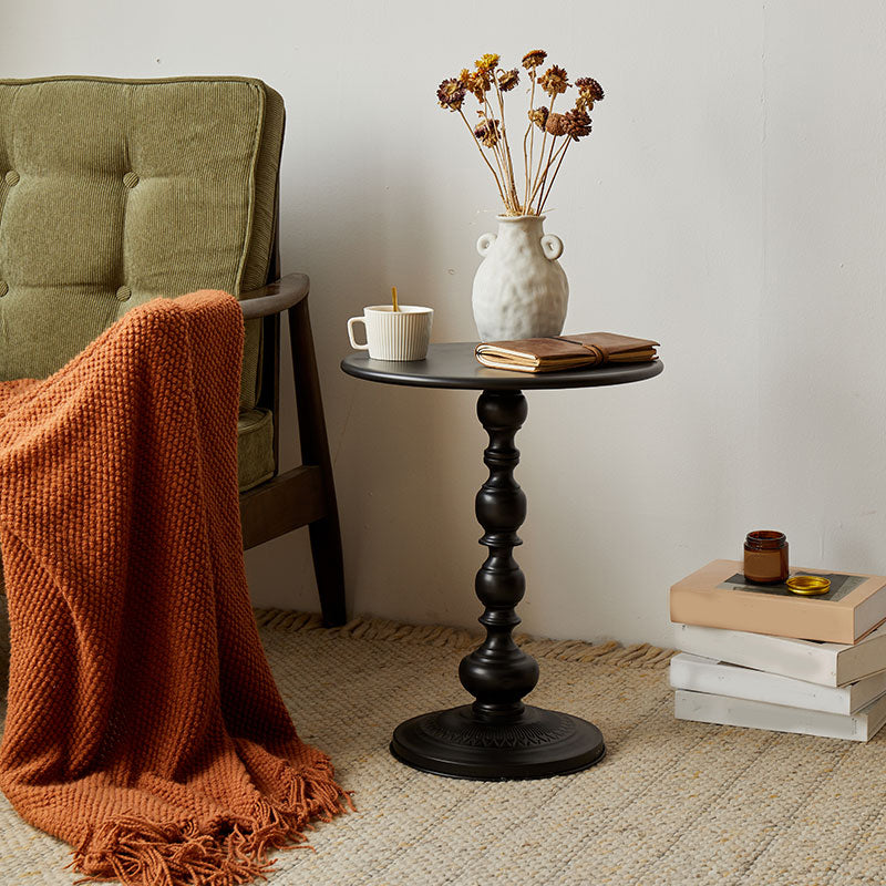 French Country Side Table Pedestal Metal Round Accent Side Table