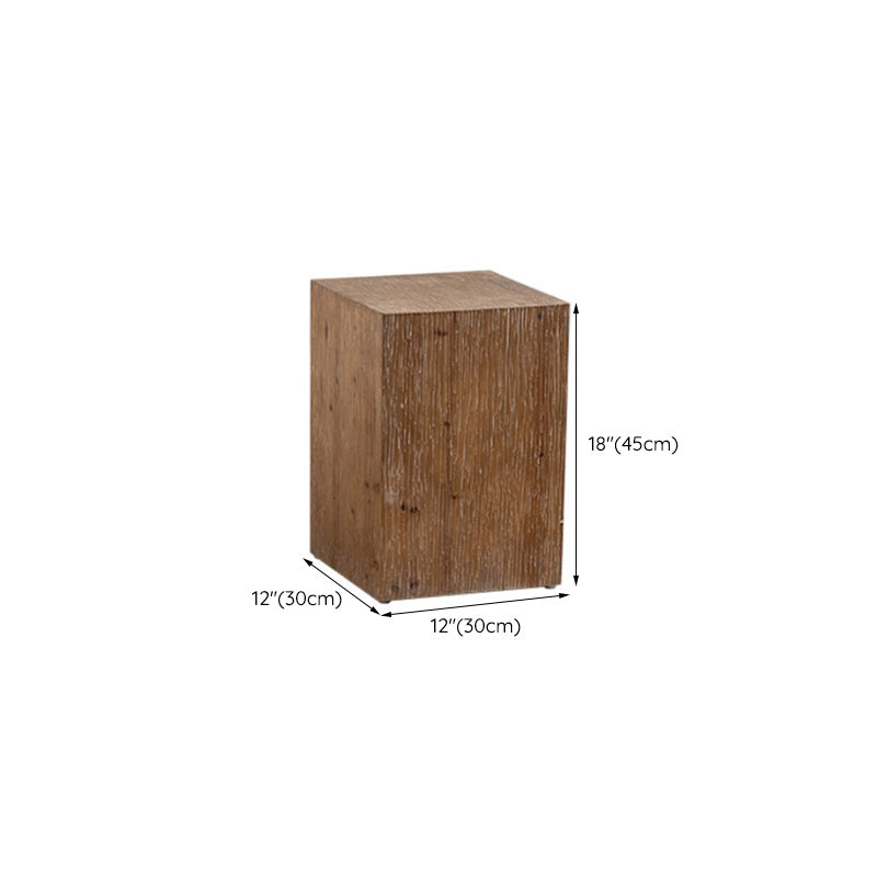 Rustic Square Wooden End Table Natural Drum Sofa Side Accent Table