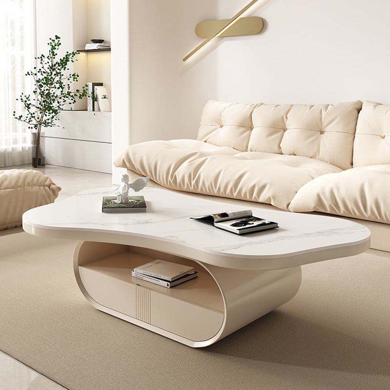 Contemporary Geometric Cocktail Table Stone White Coffee Table