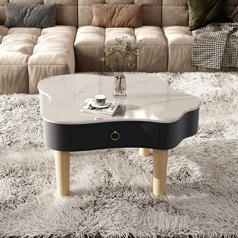Modern Free Form Slate Cocktail Table Wood 4 Legs Coffee Table with Drawers