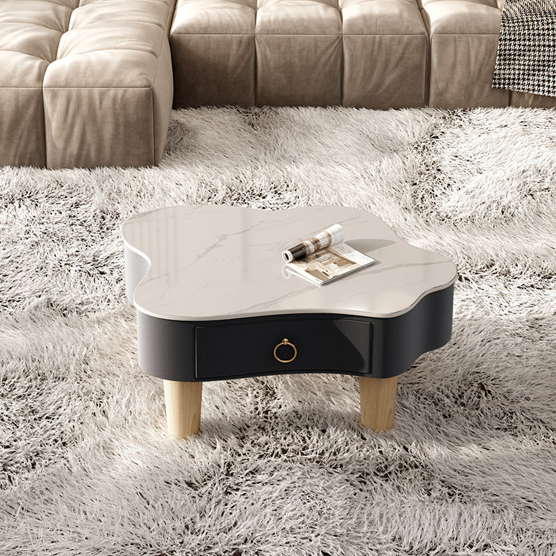 Modern Free Form Slate Cocktail Table Wood 4 Legs Coffee Table with Drawers