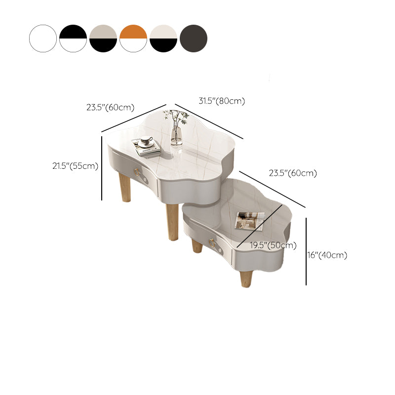 Modern Free Form Slate Cocktail Table Wood 4 Legs Coffee Table with Drawers