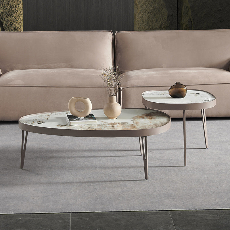 Contemporary Geometric Cocktail Table Stone 3 Legs Bunching Tables