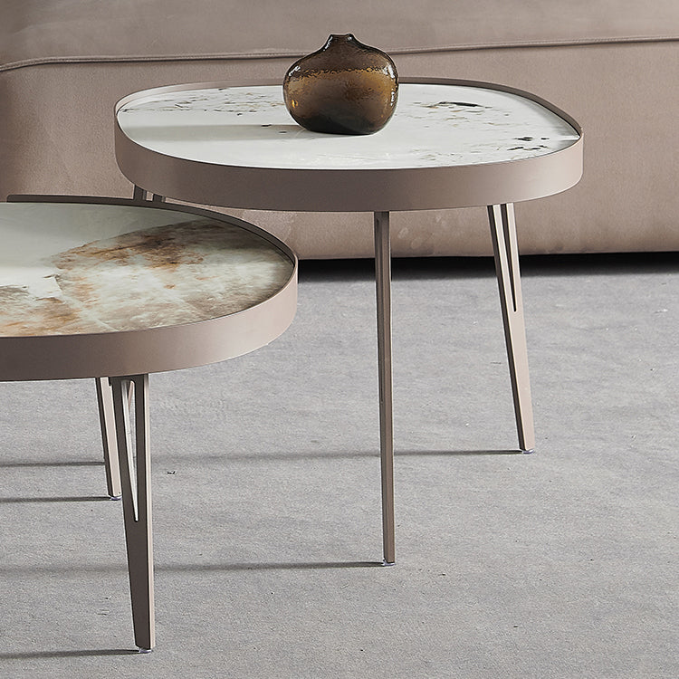 Contemporary Geometric Cocktail Table Stone 3 Legs Bunching Tables