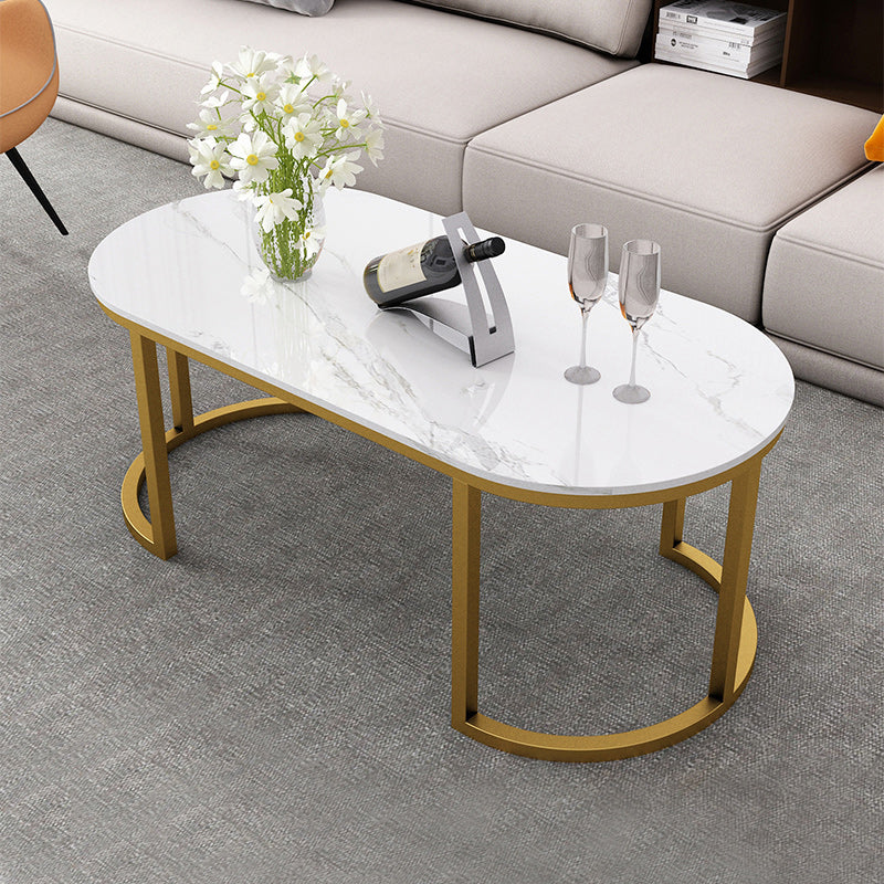 Oval Glam Stone Cocktail Table Standard Single Coffee Cocktail Table