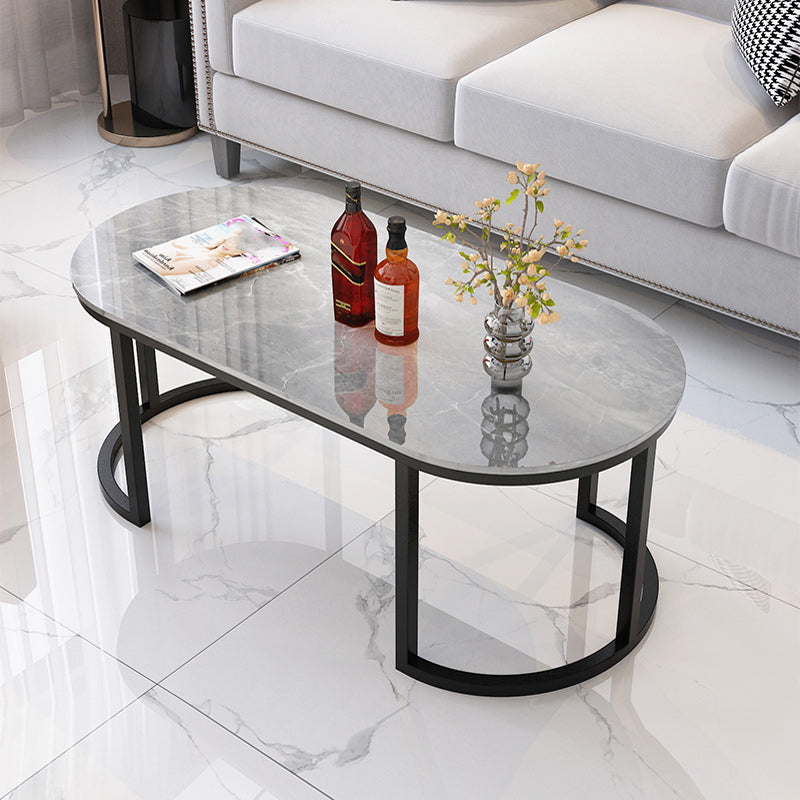 Oval Glam Stone Cocktail Table Standard Single Coffee Cocktail Table