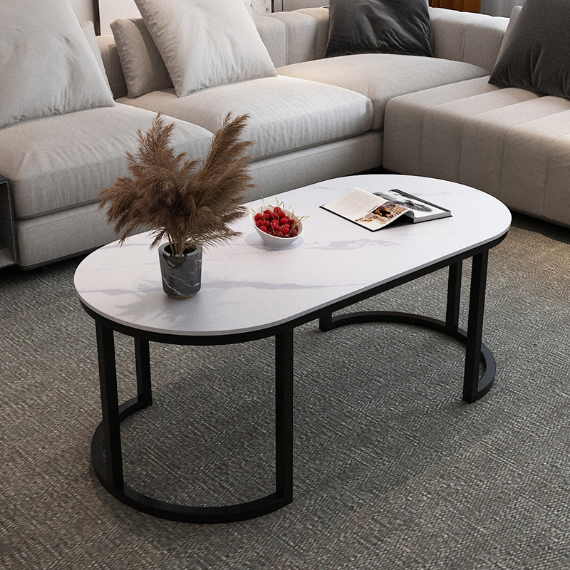 Glam Oval Stone Cocktail Table Standard Single Coffee Cocktail Table