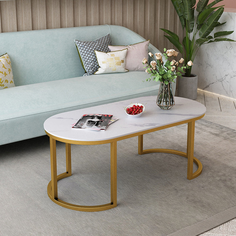 Glam Oval Stone Cocktail Table Standard Single Coffee Cocktail Table