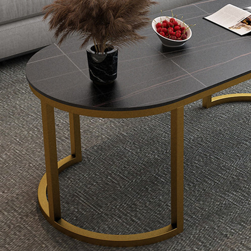 Glam Oval Stone Cocktail Table Standard Single Coffee Cocktail Table