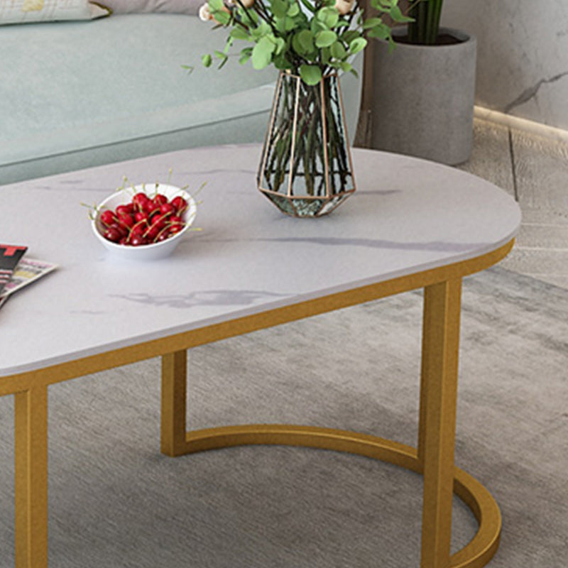 Glam Oval Stone Cocktail Table Standard Single Coffee Cocktail Table