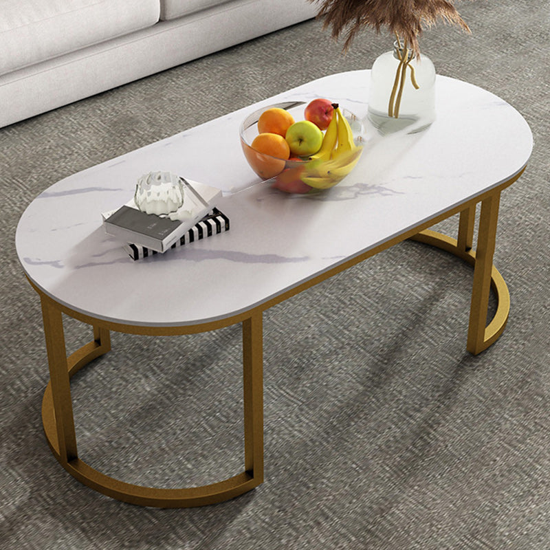 Glam Oval Stone Cocktail Table Standard Single Coffee Cocktail Table