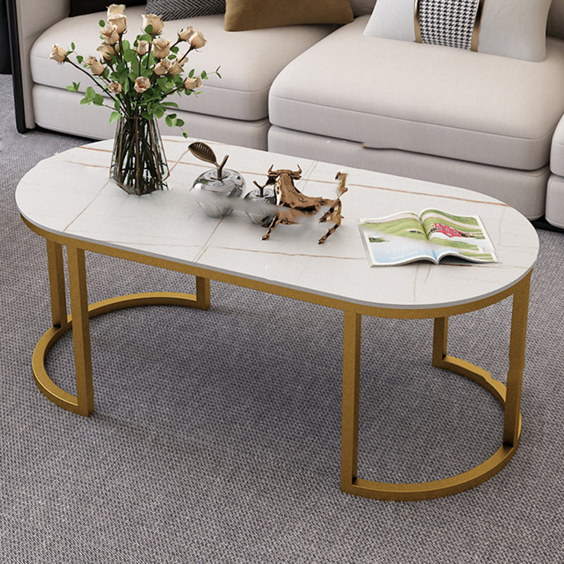 Glam Oval Stone Cocktail Table Standard Single Coffee Cocktail Table