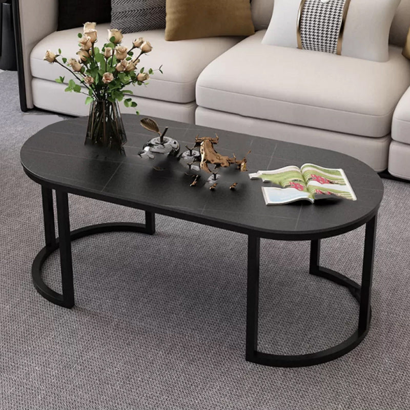 Glam Oval Stone Cocktail Table Standard Single Coffee Cocktail Table