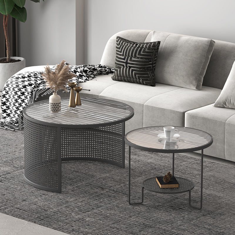 Tropical Round Frame Cocktail Table Glass Top Coffee Table Set