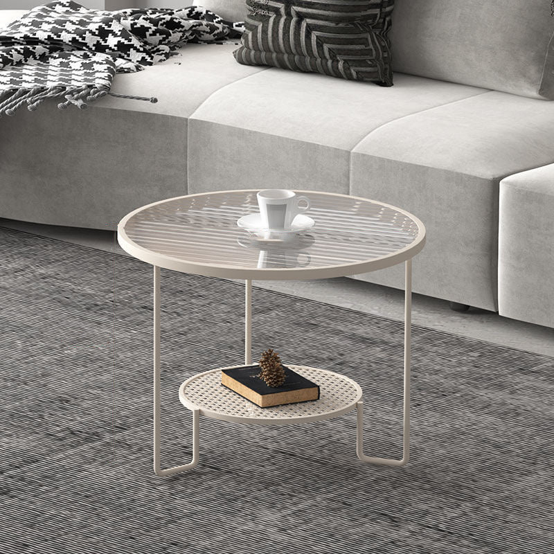 Tropical Round Frame Cocktail Table Glass Top Coffee Table Set