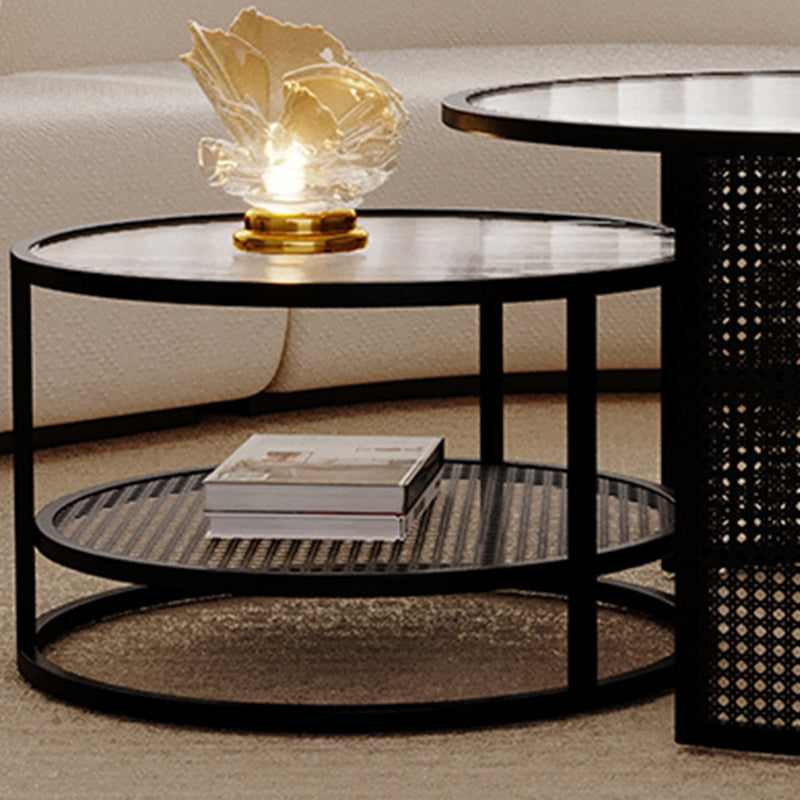 Tropical Round Frame Cocktail Table Glass Top Coffee Cocktail Table