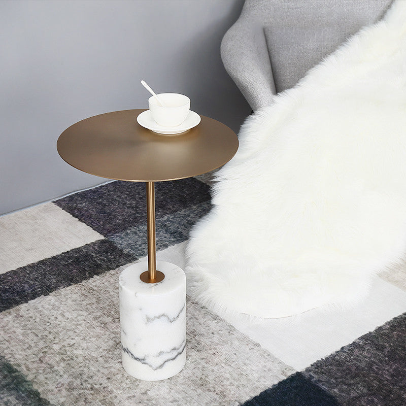 23.62 inch Tall Pedestal Side Table Metal and Marble Side End Table