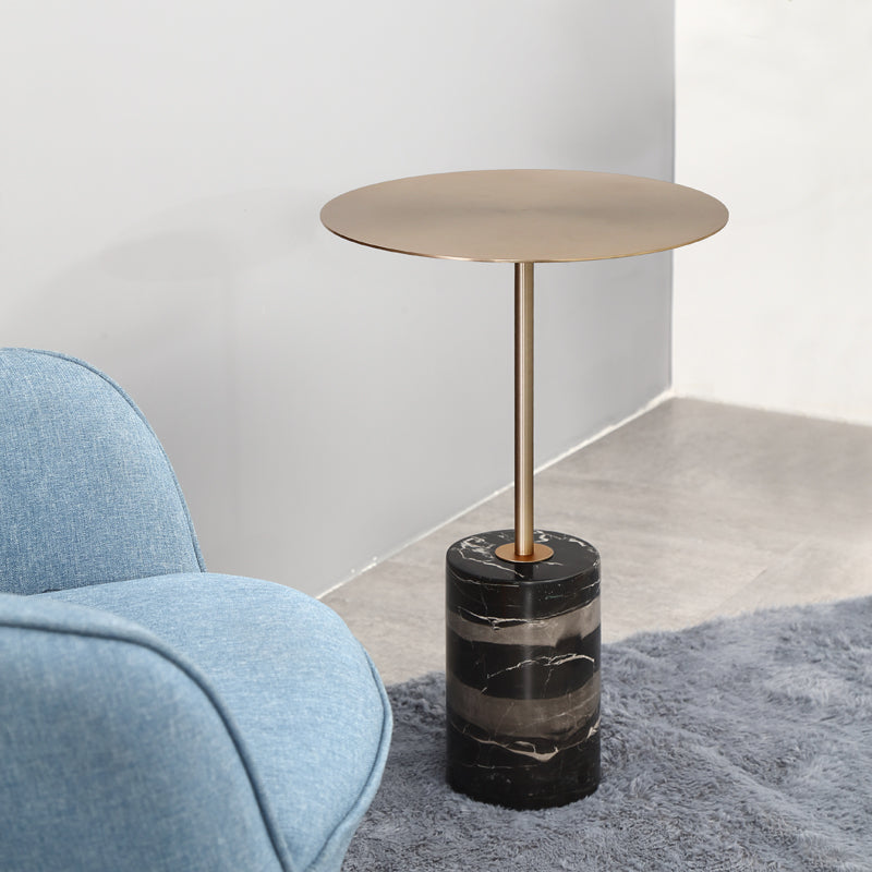 23.62 inch Tall Pedestal Side Table Metal and Marble Side End Table