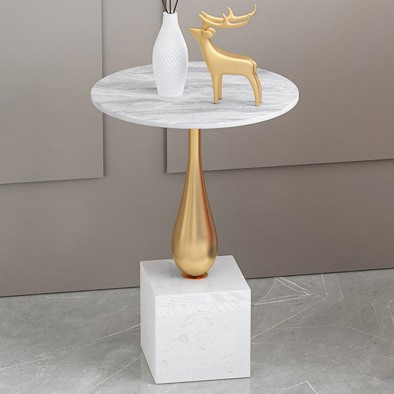 Modern 13.77" Wide End Table Round Stone Top Pedestal Side Table