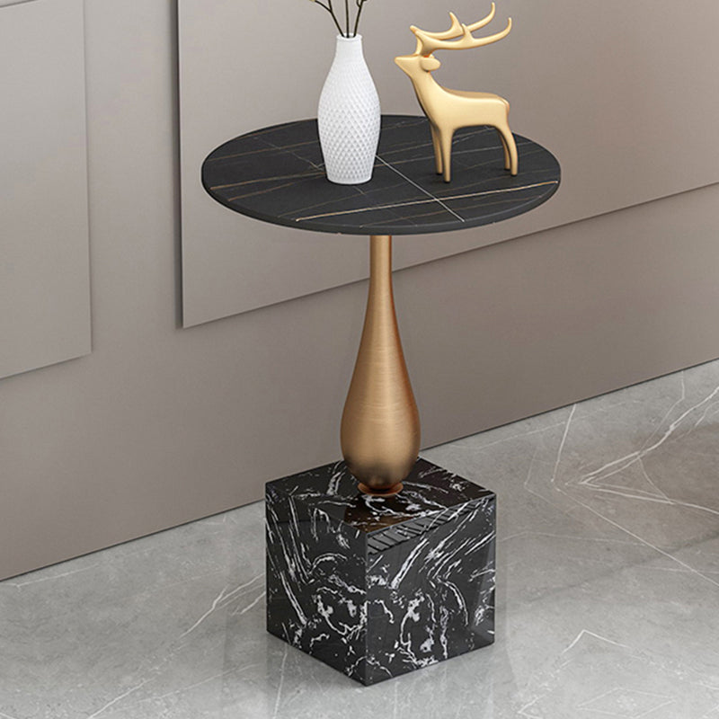 Modern 13.77" Wide End Table Round Stone Top Pedestal Side Table