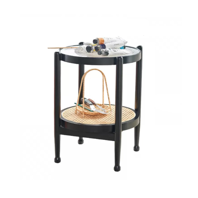 Tropical Round Cocktail Table Glass Top Coffee Cocktail Table with Storage