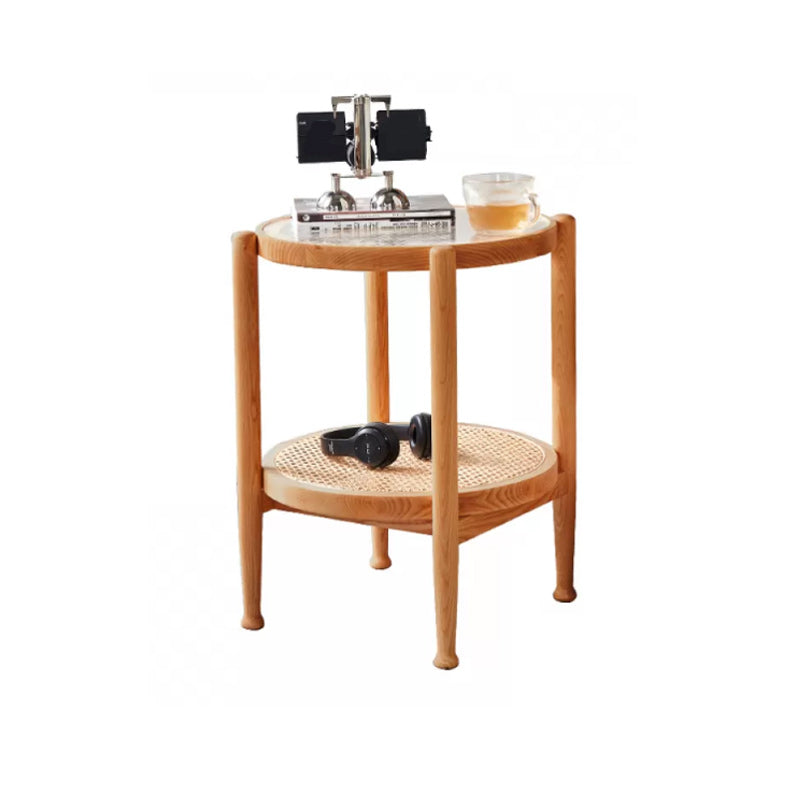 Tropical Round Cocktail Table Glass Top Coffee Cocktail Table with Storage