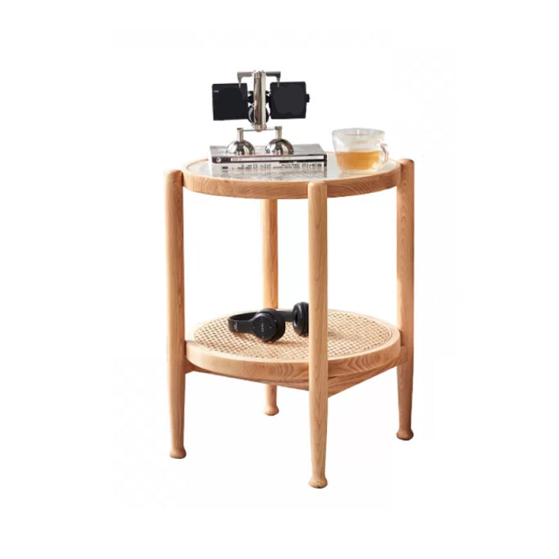 Tropical Round Cocktail Table Glass Top Coffee Cocktail Table with Storage