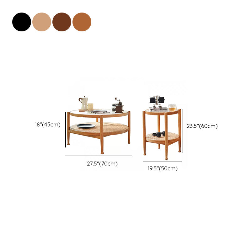 Tropical Round Cocktail Table Glass Top Coffee Cocktail Table with Storage