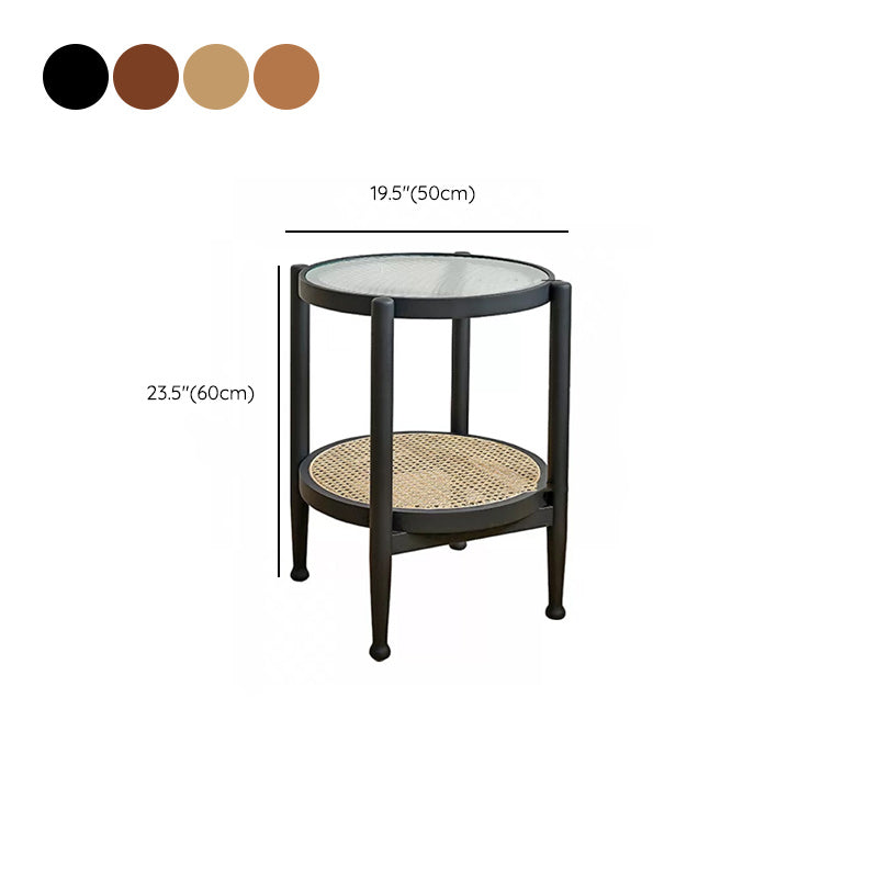 Tropical Round Cocktail Table Glass Top Coffee Cocktail Table with Shelf