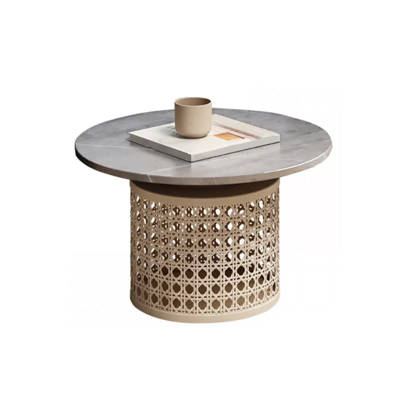 Contemporary Round Cocktail Table Slate Frame Coffee Cocktail Table