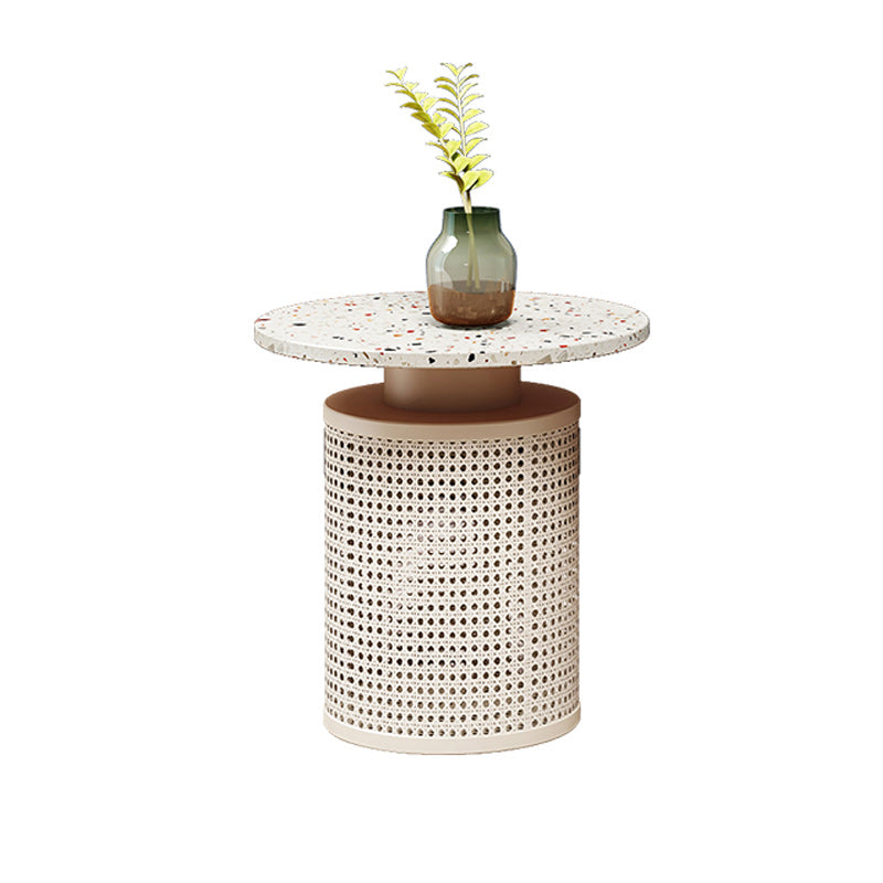 Contemporary Round Cocktail Table Slate Frame Coffee Cocktail Table