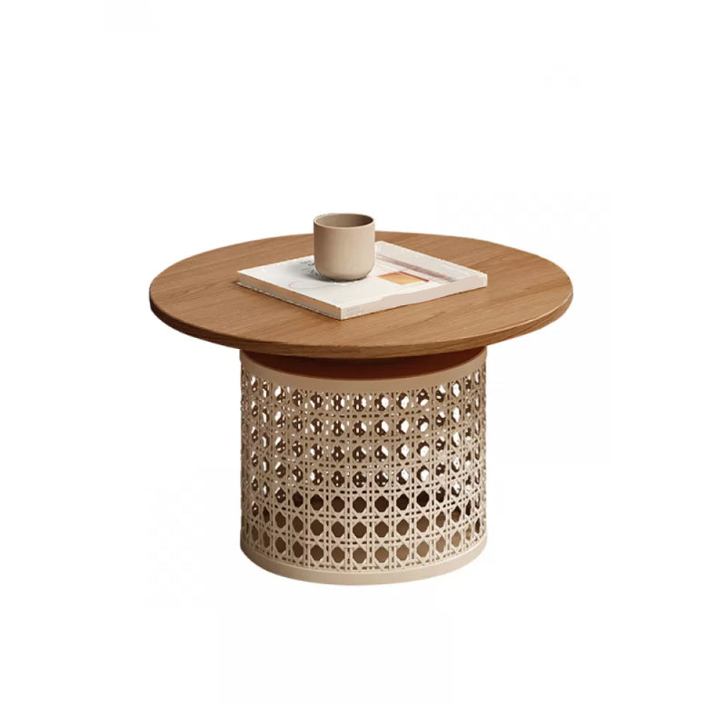 Contemporary Round Cocktail Table Slate Frame Coffee Cocktail Table
