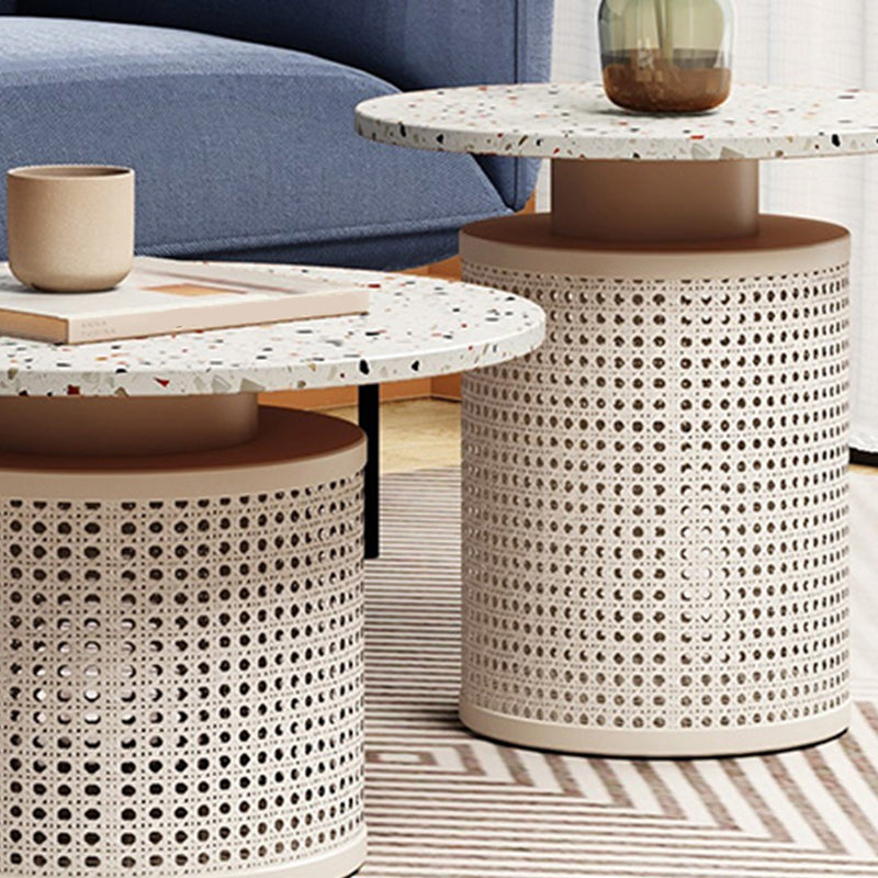 Contemporary Round Cocktail Table Slate Frame Coffee Cocktail Table