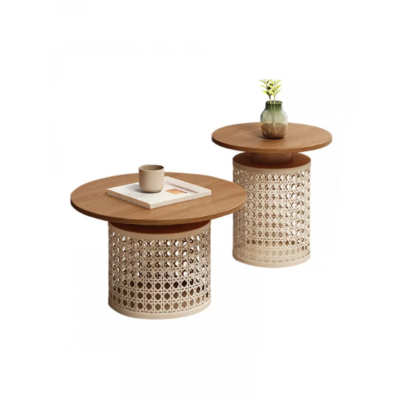 Contemporary Round Cocktail Table Slate Frame Coffee Cocktail Table