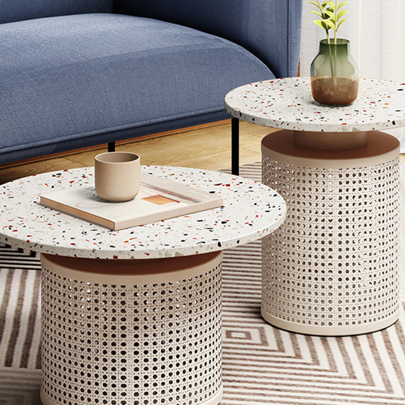 Contemporary Round Cocktail Table Slate Frame Coffee Cocktail Table