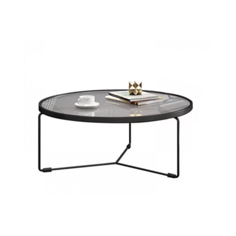 Modern Round Coffee Table Glass Top and Iron Coffee or End Table Cross Legs