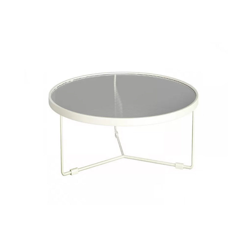 Modern Round Coffee Table Glass Top and Iron Coffee or End Table Cross Legs