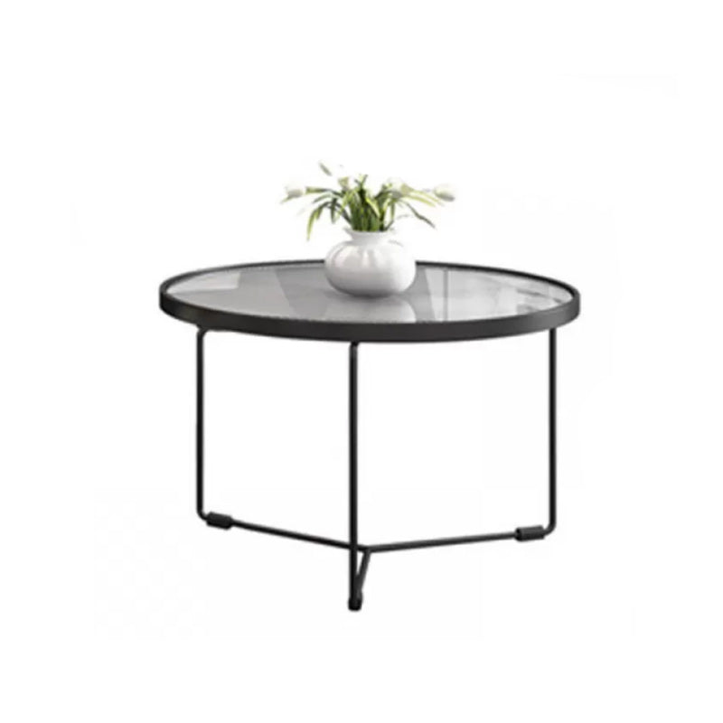 Modern Round Coffee Table Glass Top and Iron Coffee or End Table Cross Legs