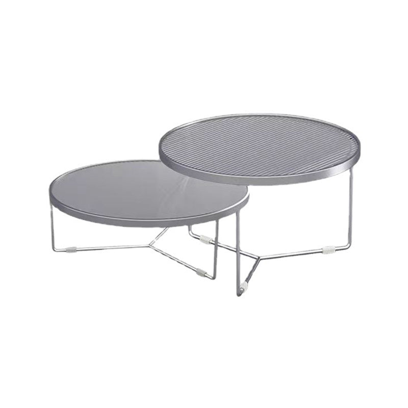 Modern Round Coffee Table Glass Top and Iron Coffee or End Table Cross Legs