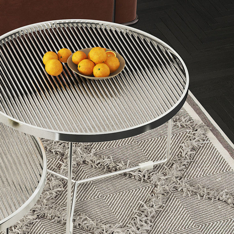 Modern Round Coffee Table Glass Top and Iron Coffee or End Table Cross Legs