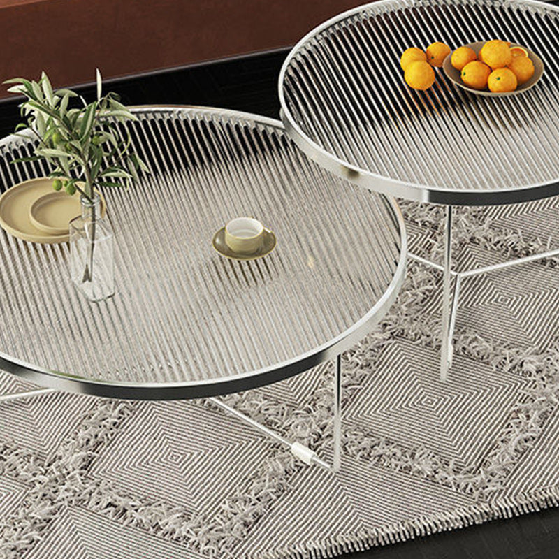 Modern Round Coffee Table Glass Top and Iron Coffee or End Table Cross Legs